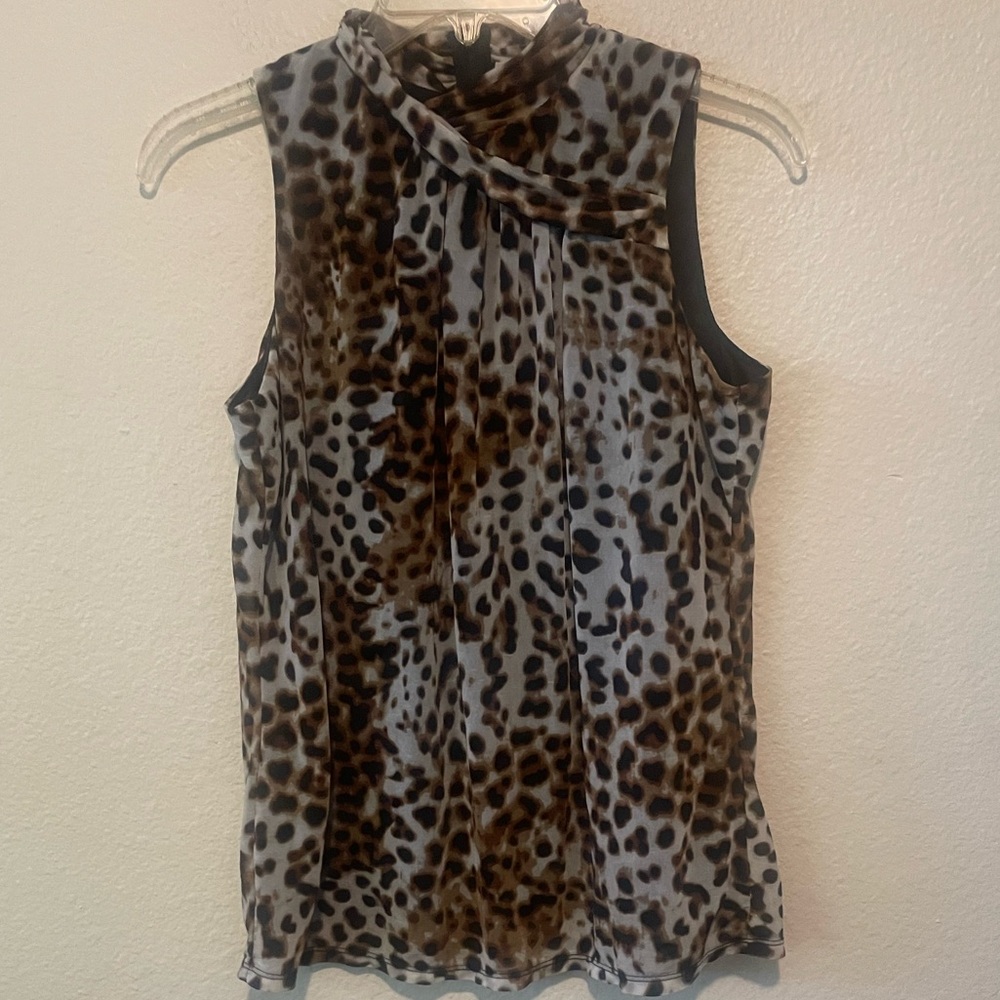 Worthington Brown and Black Mandarin Collar Blouse